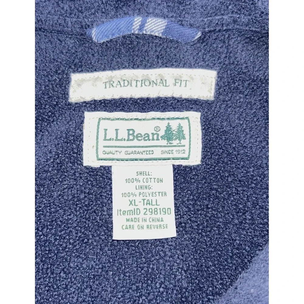L.L. Bean Shirt Mens XLT Blue Plaid Flannel Lined Long Sleeve Button Up Pockets - Picture 4 of 8